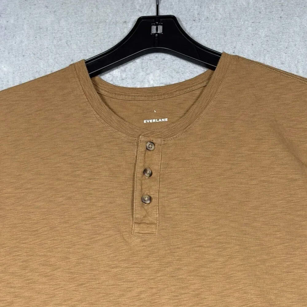 Everlane Shirt Men Large Brown Henley Pullover T Tee Slub Cotton Classic Casual - Picture 2 of 9